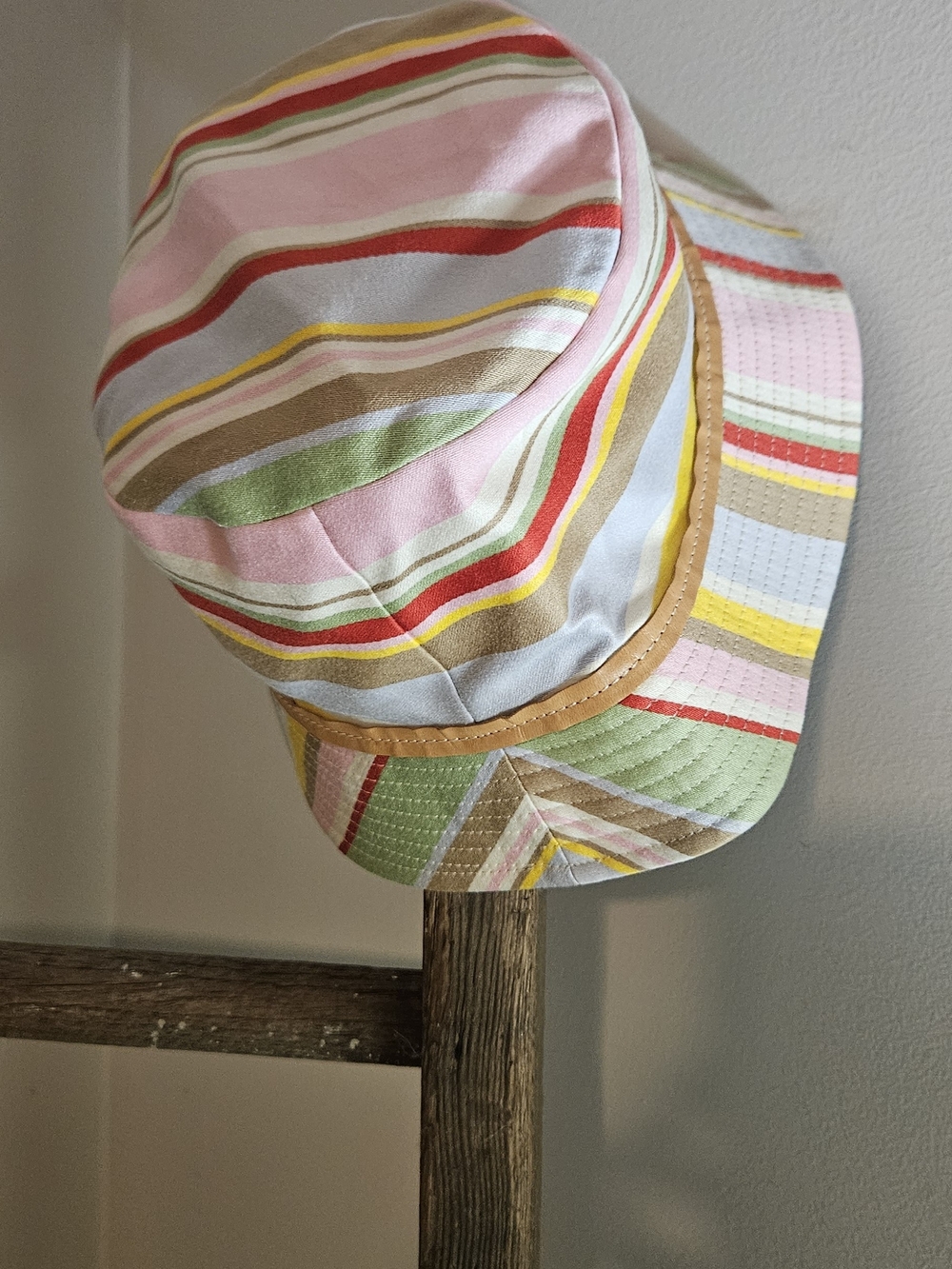 Coach Kids Bucket Hat in Pink, Green, Yellow & Tan Stripes